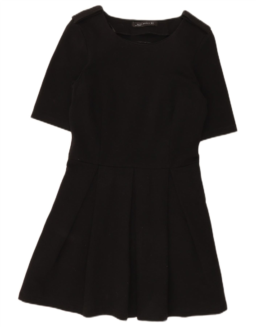 Zara Dame A-Line Kjole UK 12 Medium Sort Bomuld