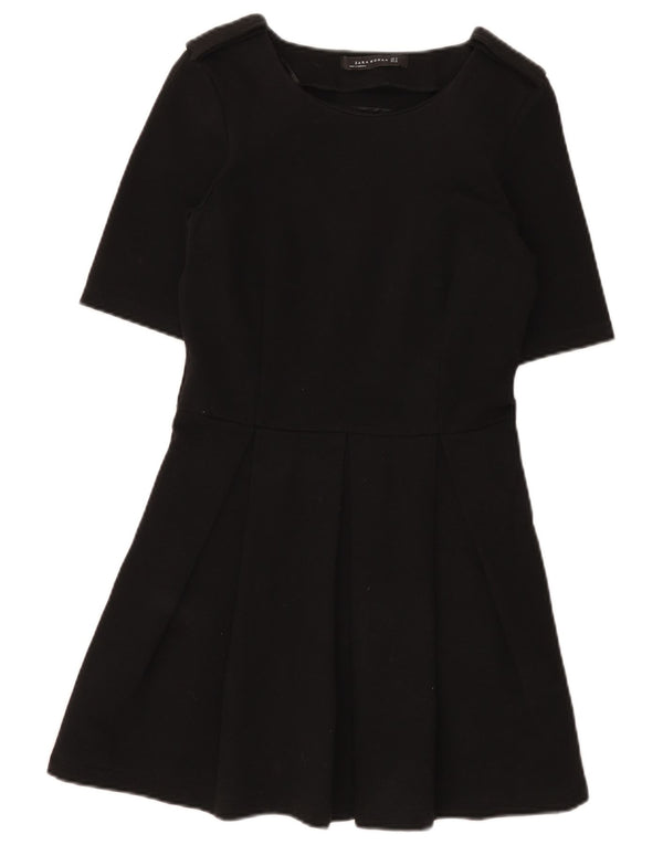 Zara Womens A-Line Dress UK 12 Medium Black Cotton