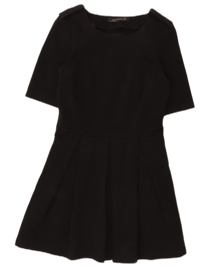 Zara Dame A-Line Kjole UK 12 Medium Sort Bomuld