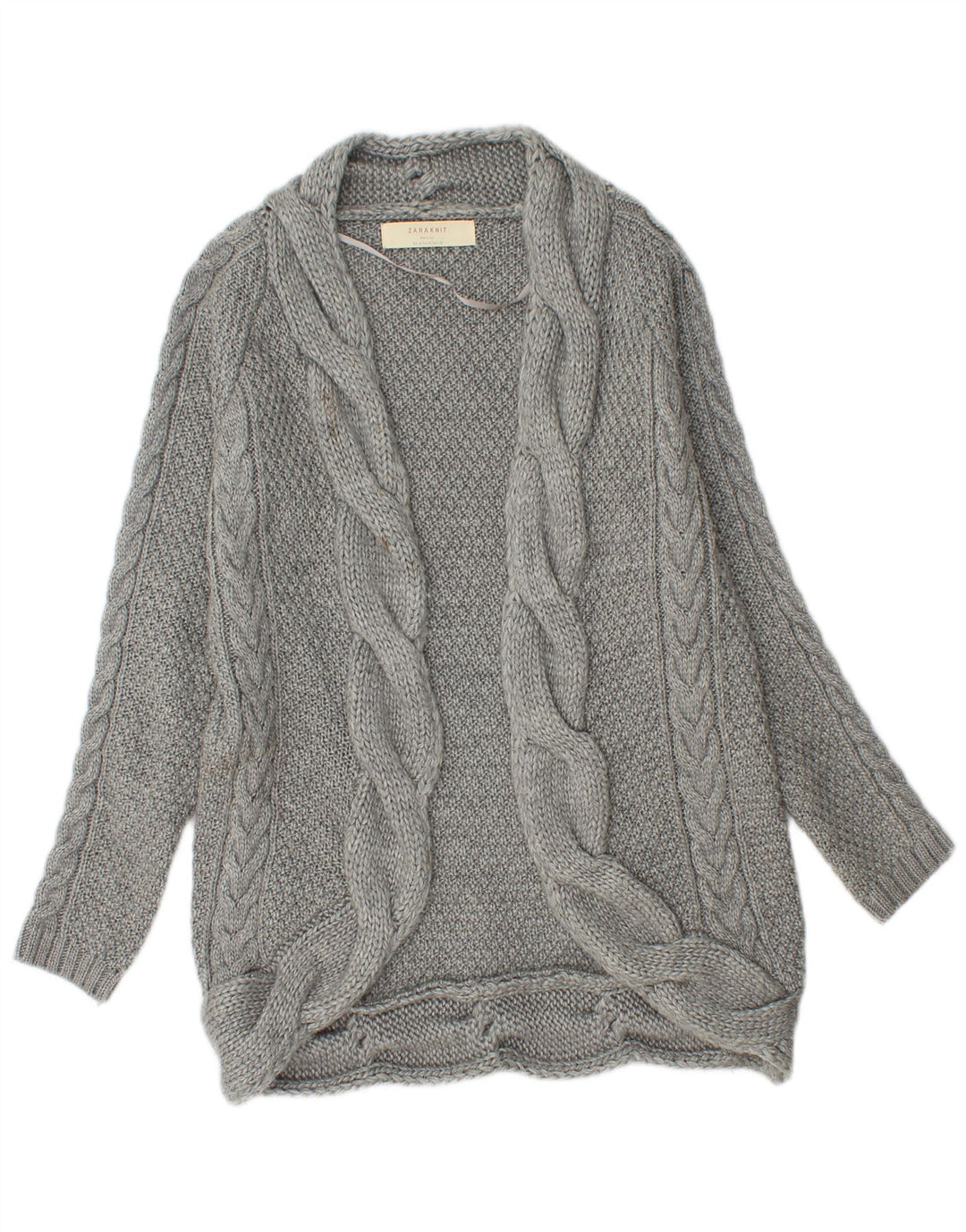 Zara Womens Longline Open Cardigan Sweater UK 14 Medium Grey