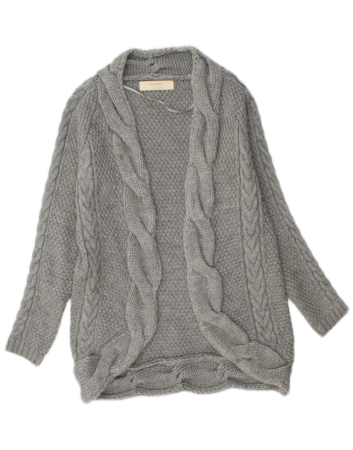 Zara Womens Longline Open Cardigan Sweater UK 14 Medium Grey
