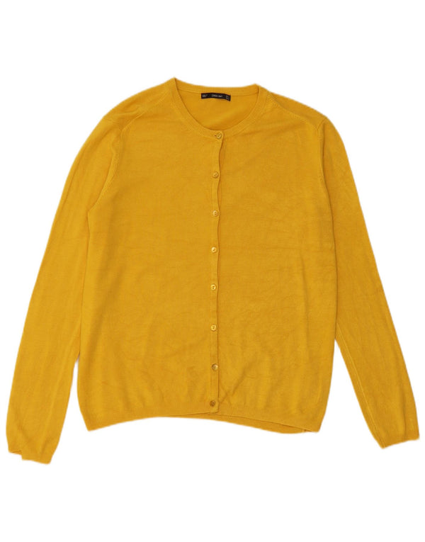 Zara Dame Cardigan Sweater UK 14 Large Yellow Viscose