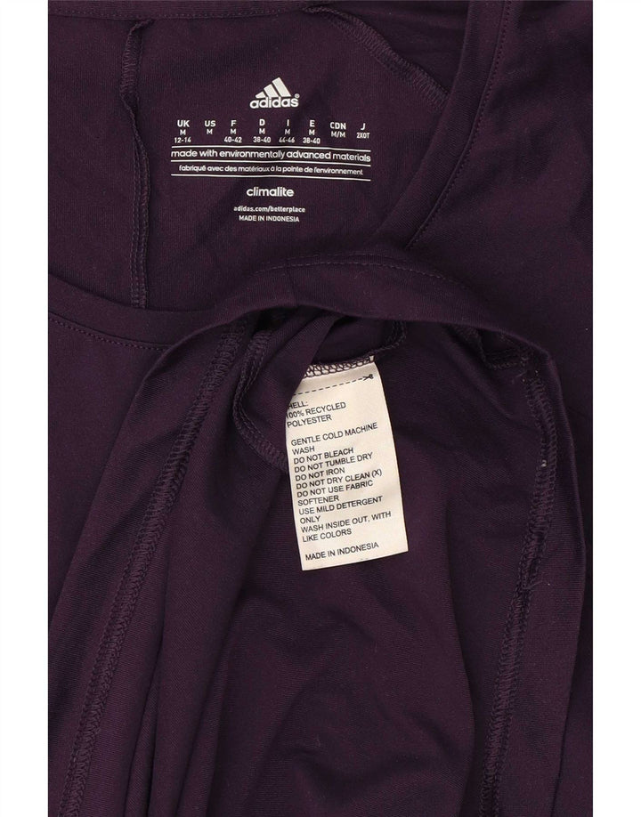 Adidas Dame Climalite T-Shirt Top UK 12/14 Medium Lilla Polyester