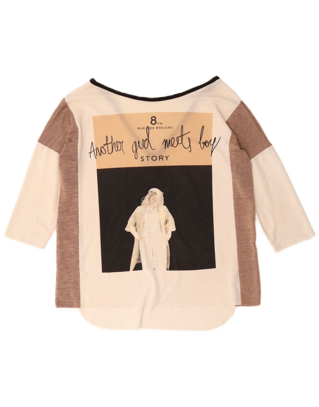 Zara Dame Oversized grafisk top 3/4 ærme UK 10 Small White