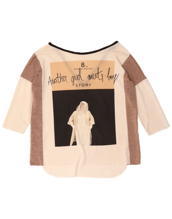 Zara Dame Oversized grafisk top 3/4 ærme UK 10 Small White