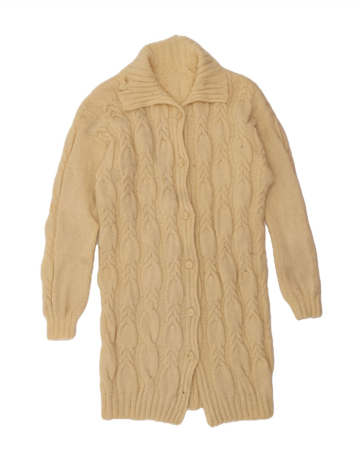VINTAGE Womens Longline Cardigan Sweater UK 14 Medium Beige Vintage Vintage and Second-Hand Vintage from Messina Hembry 