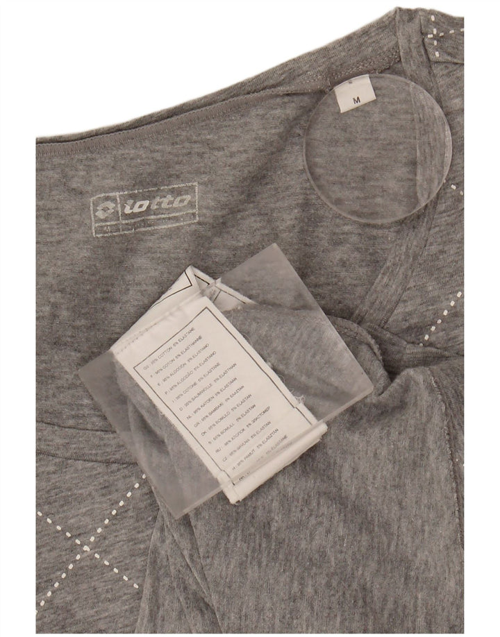 LOTTO Womens T-Shirt Top UK 12 Medium Grey Argyle/Diamond Cotton