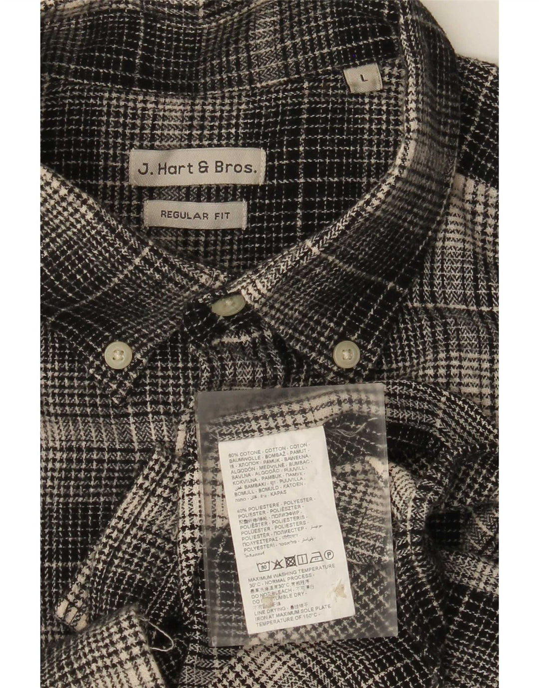 J. Hart & Bros Flannelskjorte til mænd Stor sort ternet bomuld