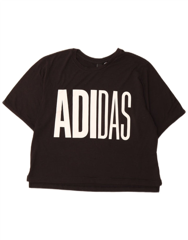 Adidas Dame Grafisk T-Shirt Top UK 16/18 Stor Sort Polyester