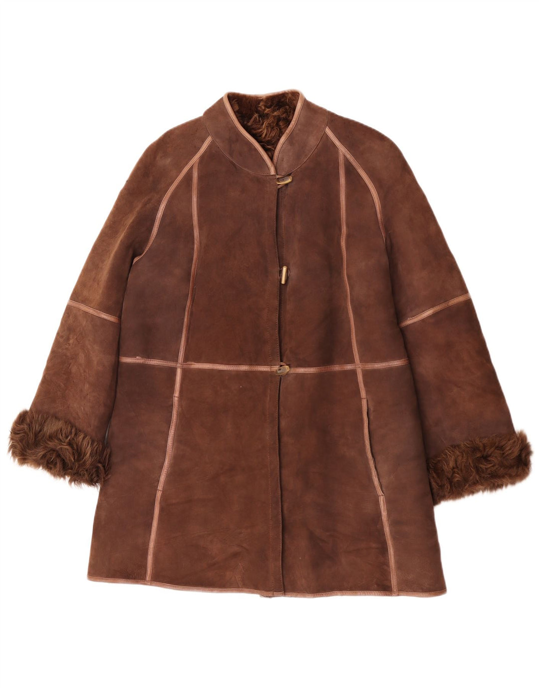 Vintage Dame Shearling Coat UK 14 Medium Brown