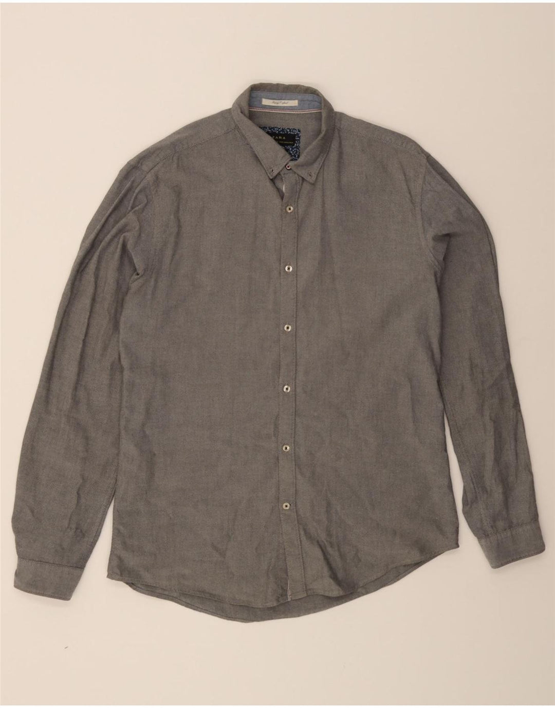 ZARA Mens Slim Fit Shirt Large Grey Cotton Vintage Zara and Second-Hand Zara from Messina Hembry 
