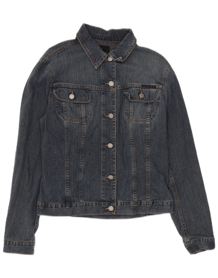 Sisley Dame denimjakke UK 14 Stor Blå Bomuld