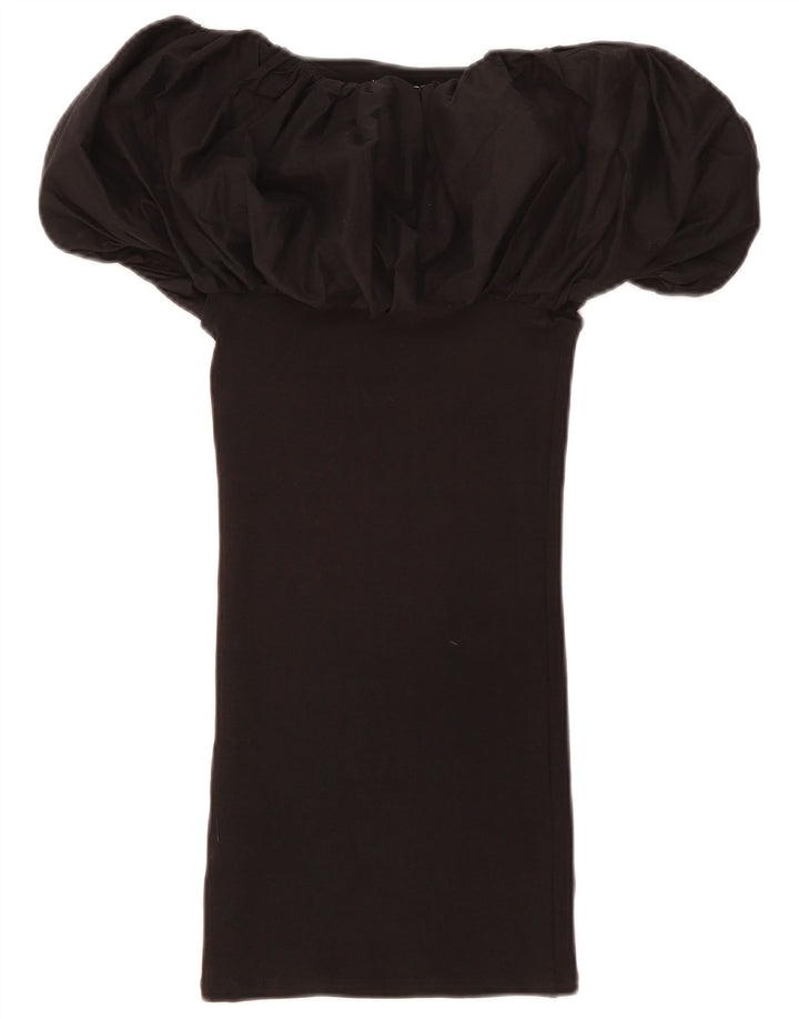 Zara Kvinder Off Shoulder Kjole UK 12 Medium Sort Bomuld