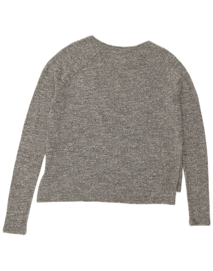 SUPERDRY Kvinder Oversized grafisk Top Langærmet UK 10 Lille Grå Bomuld