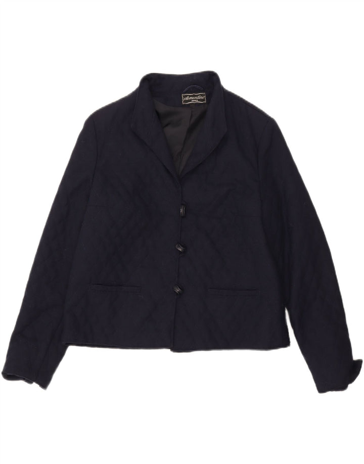 CLEMENTINO Womens 3 Button Quilted Blazer Jacket EU 38 Medium Navy Blue