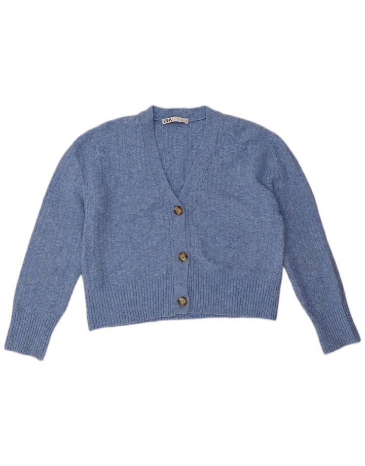 Zara oversized cardigantrøje til kvinder UK 10 Lille blå polyester