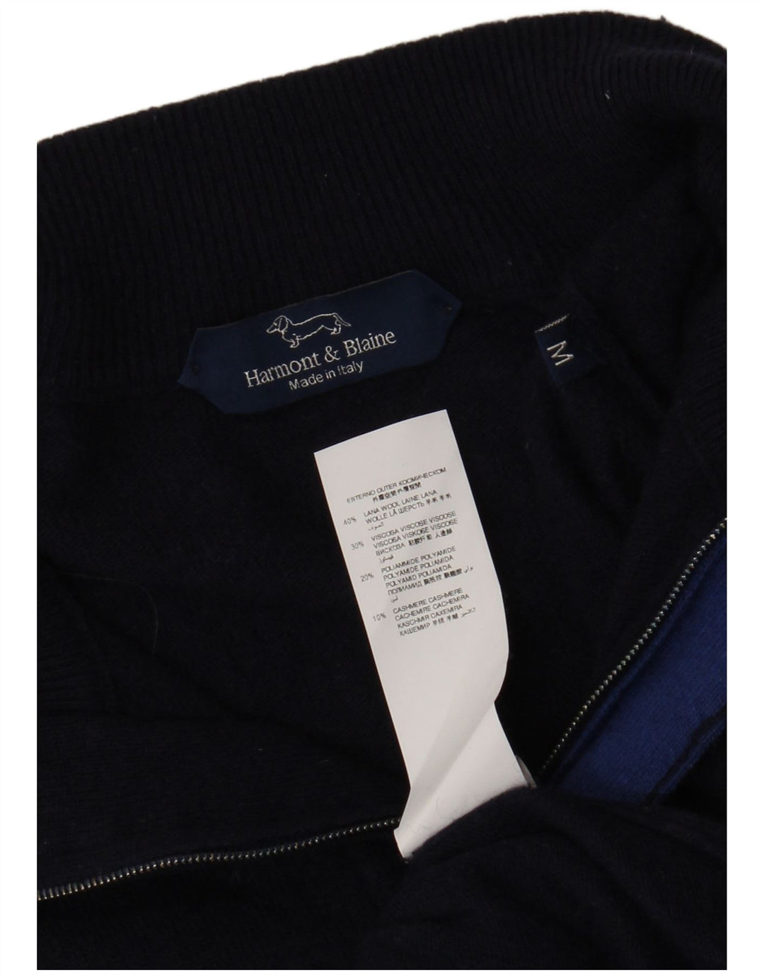 Harmont & Blaine Dame Sweater med lynlås-hals UK 12 Medium Navy Blue Wool