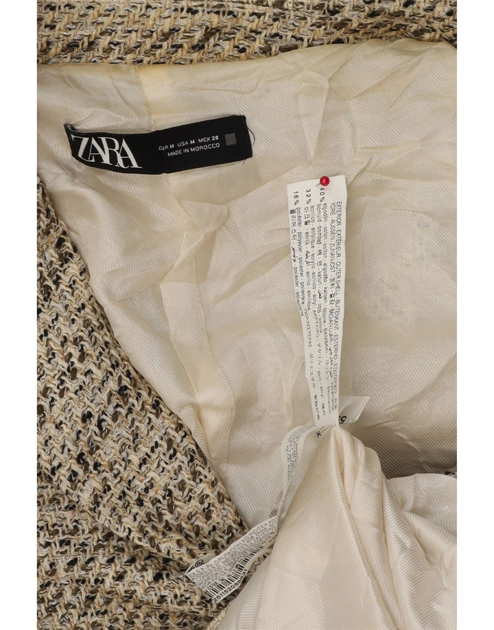 Zara Dame Dobbeltradet Blazer Jacket UK 14 Medium Beige Flecked Bomuld