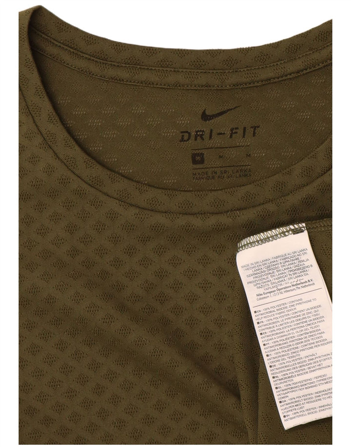 Nike Herre Dri Fit T-shirt Top Medium Khaki Geometrisk Polyester