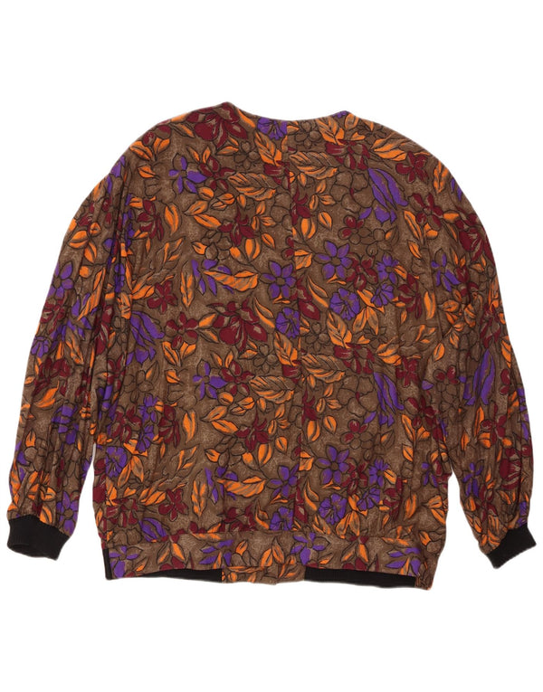 VINTAGE skjortebluse til kvinder UK 20 2XL Brun blomsterviscose