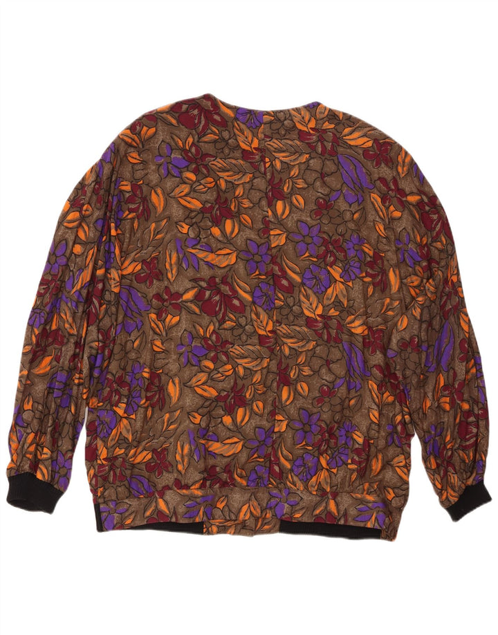 VINTAGE skjortebluse til kvinder UK 20 2XL Brun blomsterviscose