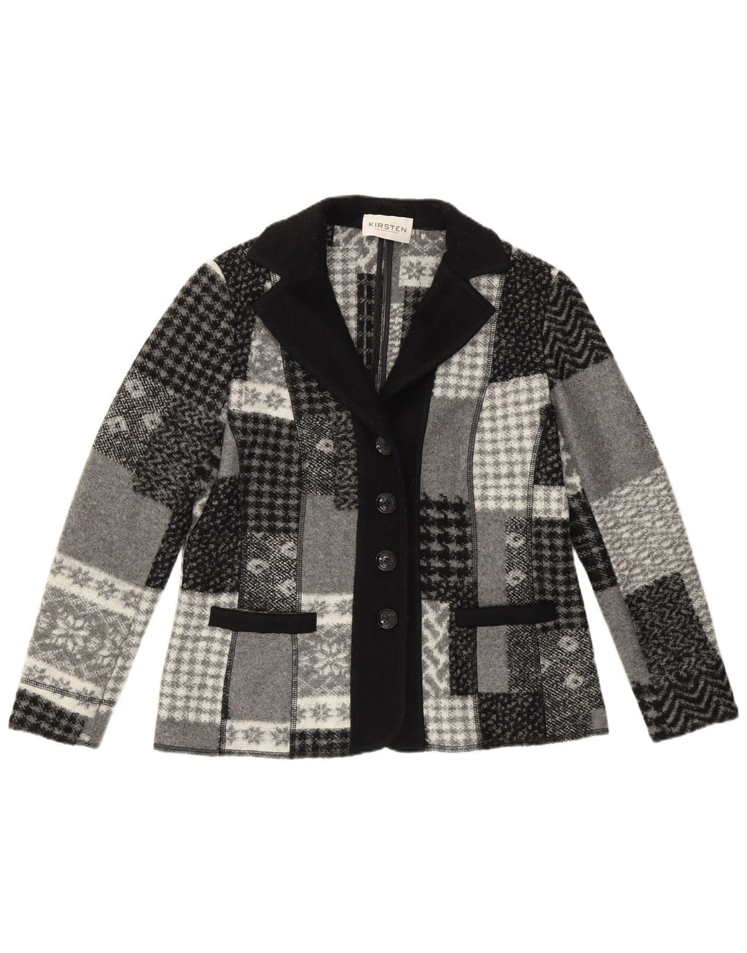 KIRSTEN Womens 4 Button Blazer Jacket UK 16 Large Grey Patchwork