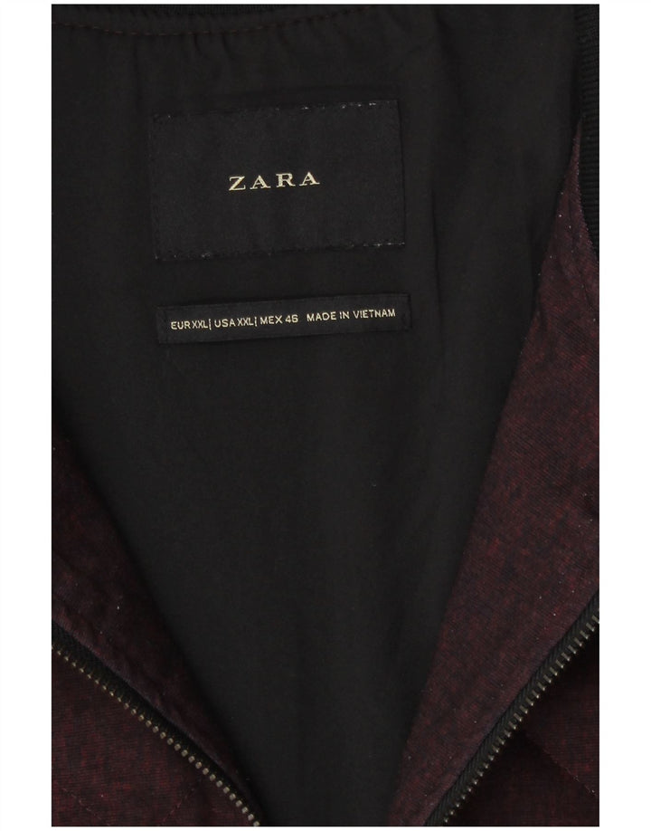 Zara Herre Quiltet Bomber Jacket UK 44 2XL Burgundy