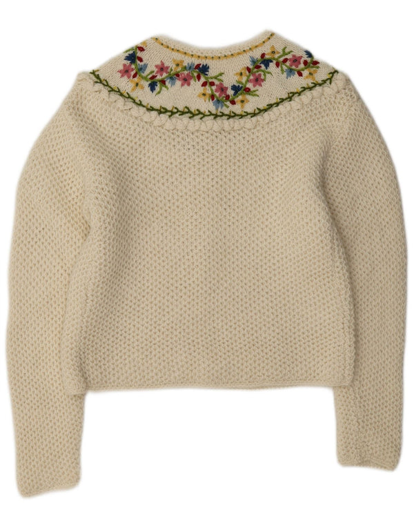 Vintage Dame Cardigan Sweater UK 8 Small Off White Floral