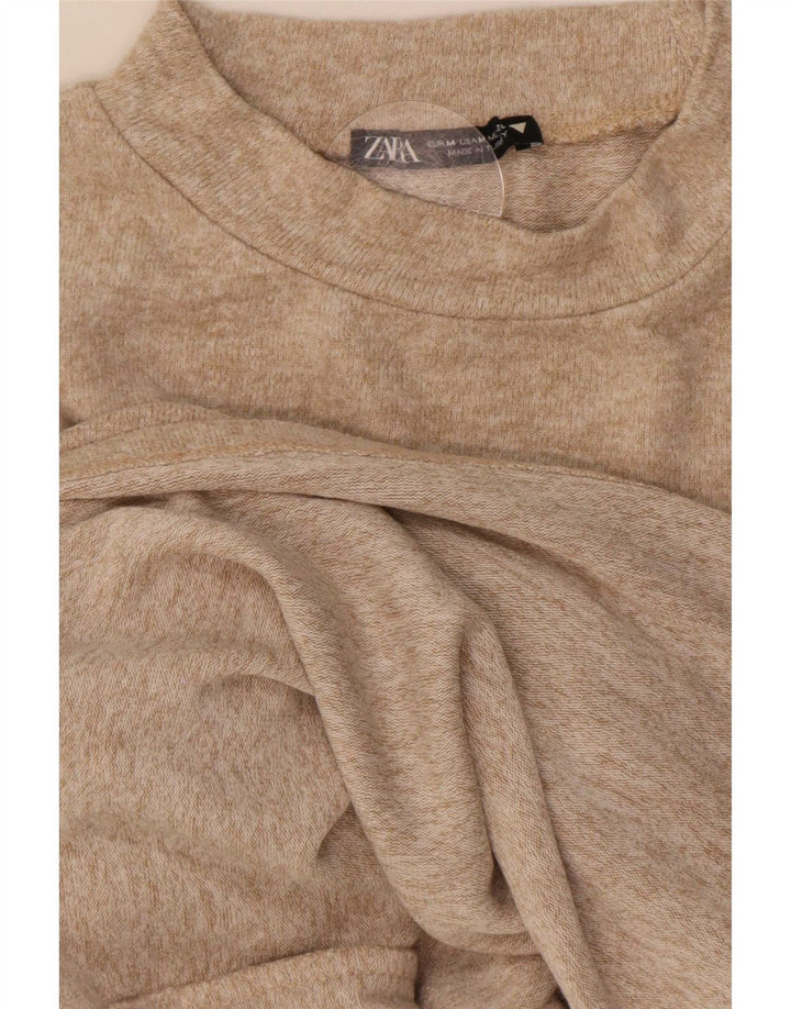 Zara Dame Langærmet Bluse Top UK 12 Medium Beige