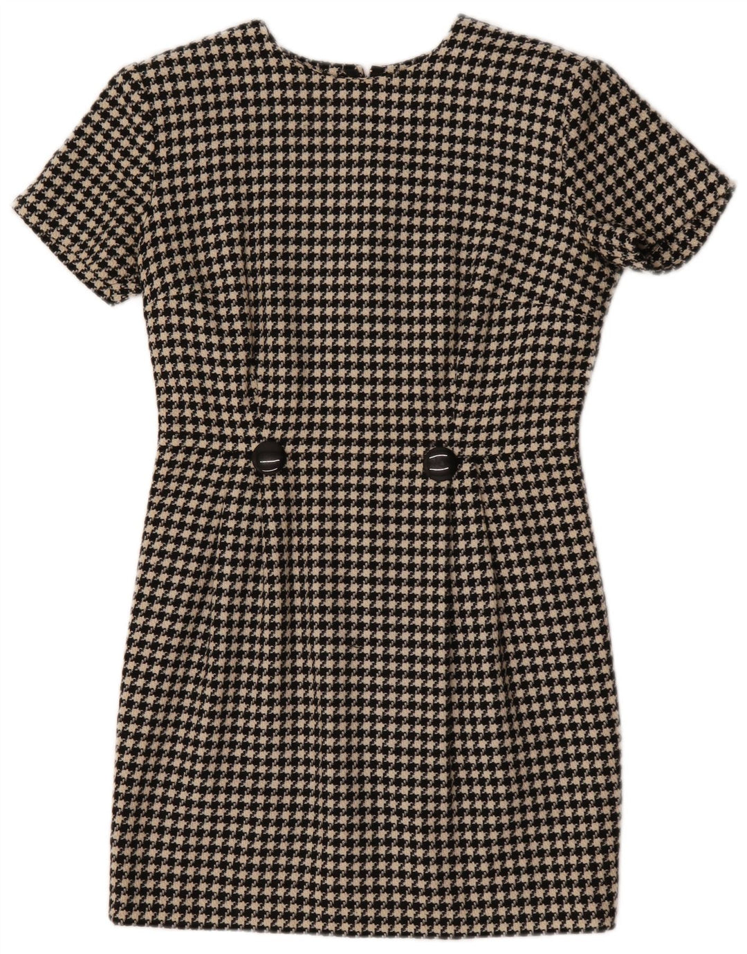 Vintage dameskedekjole UK 12 Medium Black Houndstooth