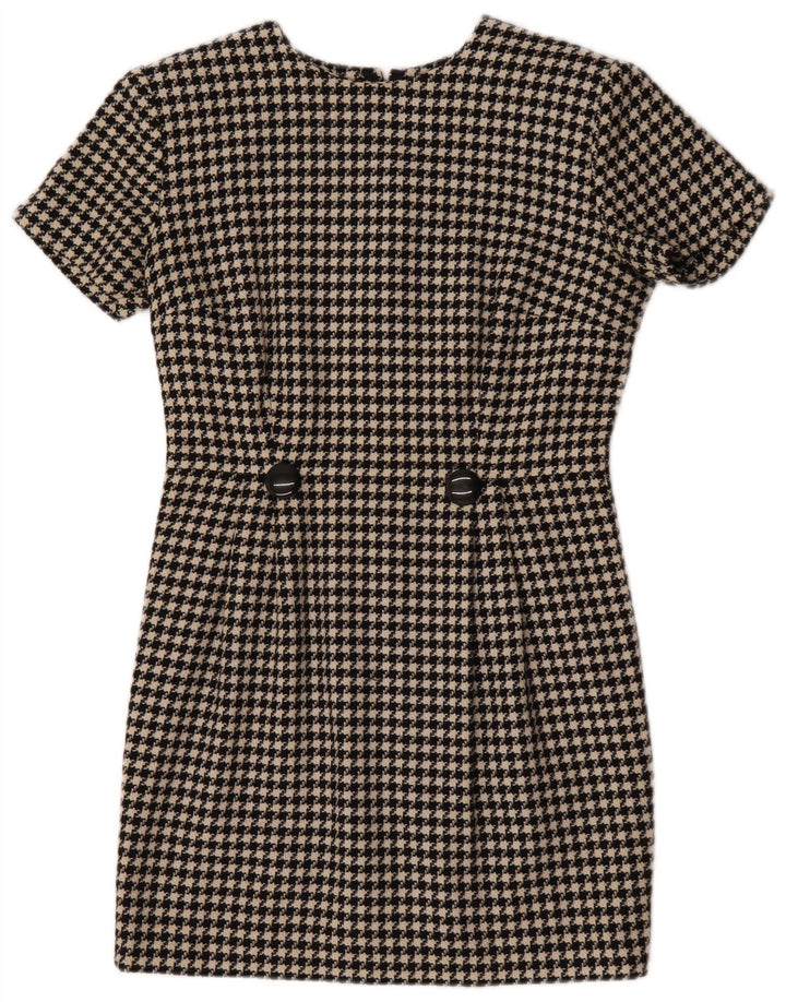 Vintage dameskedekjole UK 12 Medium Black Houndstooth