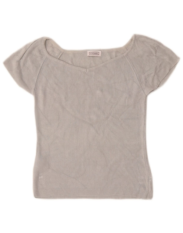 Stefanel Dame Lash Crop Bluse Top UK 12 Medium Grey Rayon