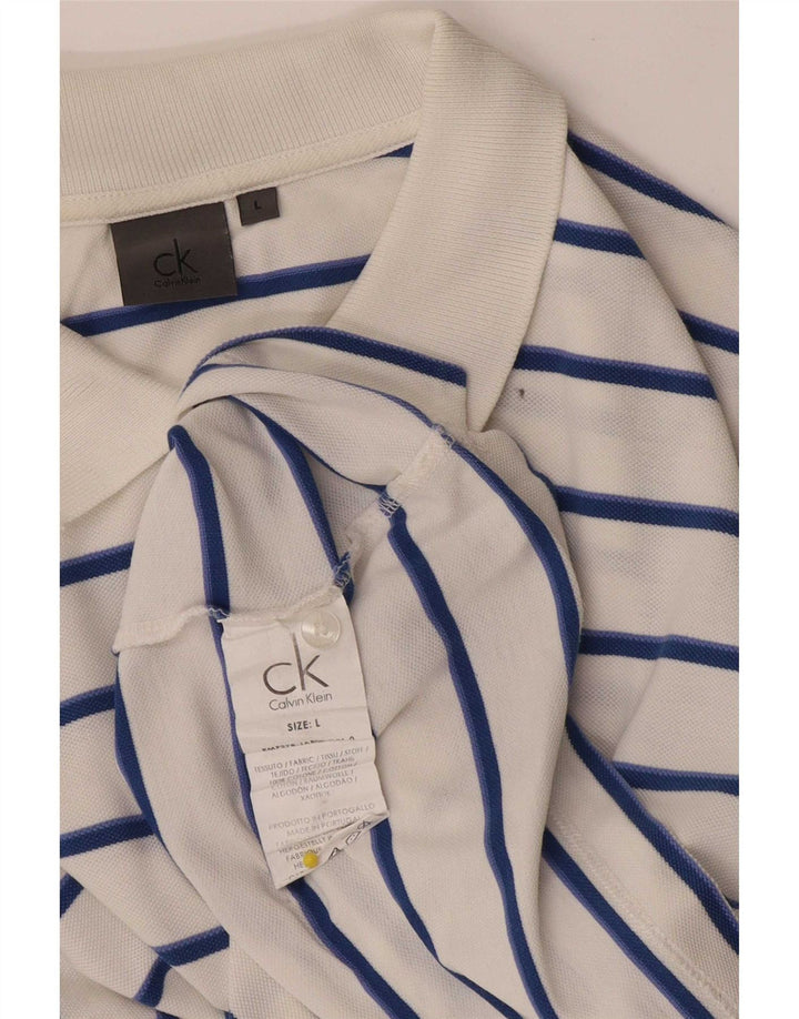 Calvin Klein herre poloskjorte stor hvid stribet bomuld
