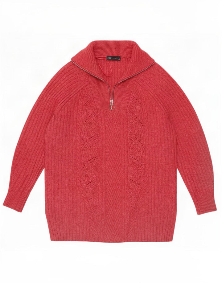 Marks & Spencer Dame Oversized Zip Neck Jumper Sweater UK 10 Small Pink
