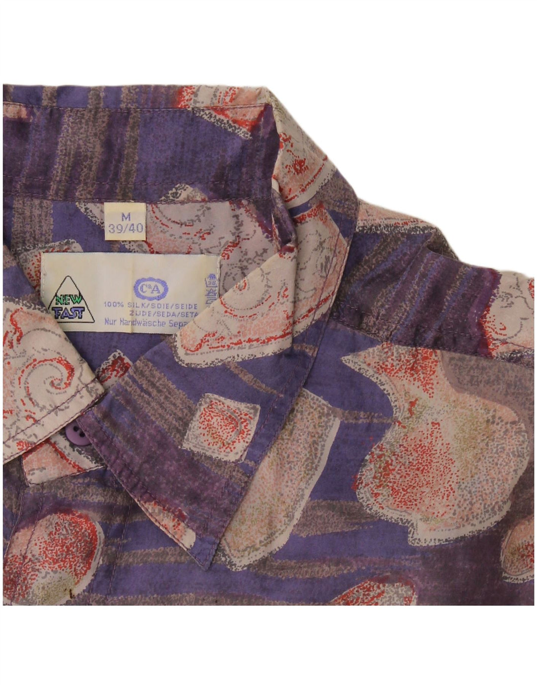 Ny Hurtig Kortærmet Herreskjorte Størrelse 39/40 Medium Lilla Patchwork Silke