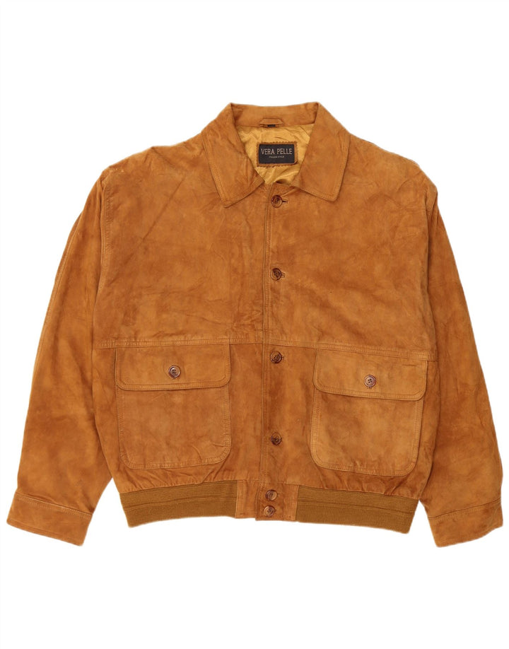 Vintage herre ruskind bomberjakke IT 54 2XL brunt læder