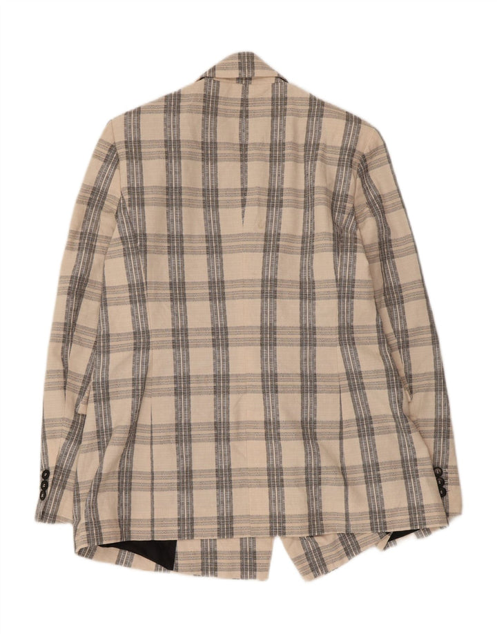 Zara Herre Dobbeltradet Blazer Jacket UK 38 Medium Beige Check Acetate