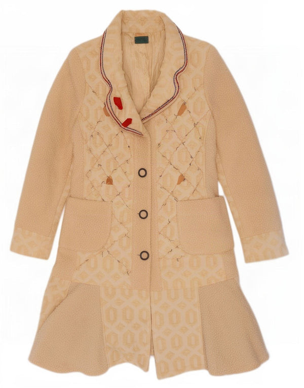Save the Queen Womens Graphic Overcoat UK 14 Medium Beige Geometric Acetate