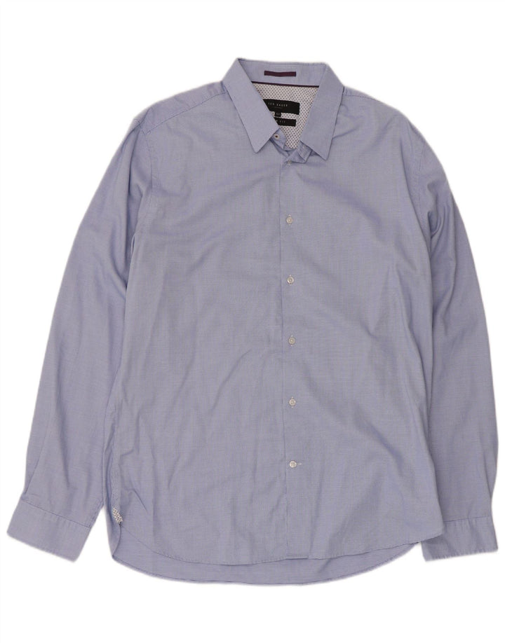 Ted Baker Herre Slim Fit Skjorte Størrelse 16 1/2 Stor Blå Ternet Bomuld