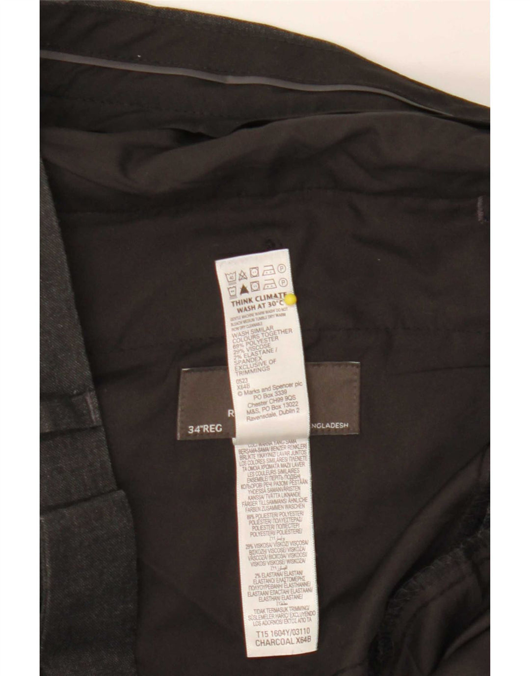 Marks & Spencer Herre Regular Fit Suit Bukser W34 L31 Grå polyester