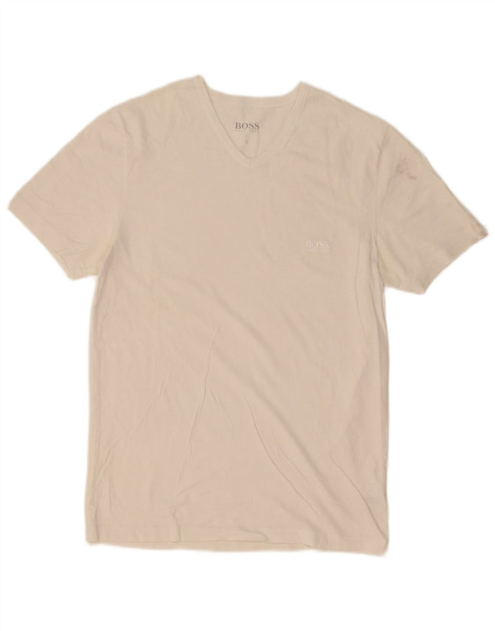 Hugo Boss Herre T-Shirt Top Lille Hvid Bomuld