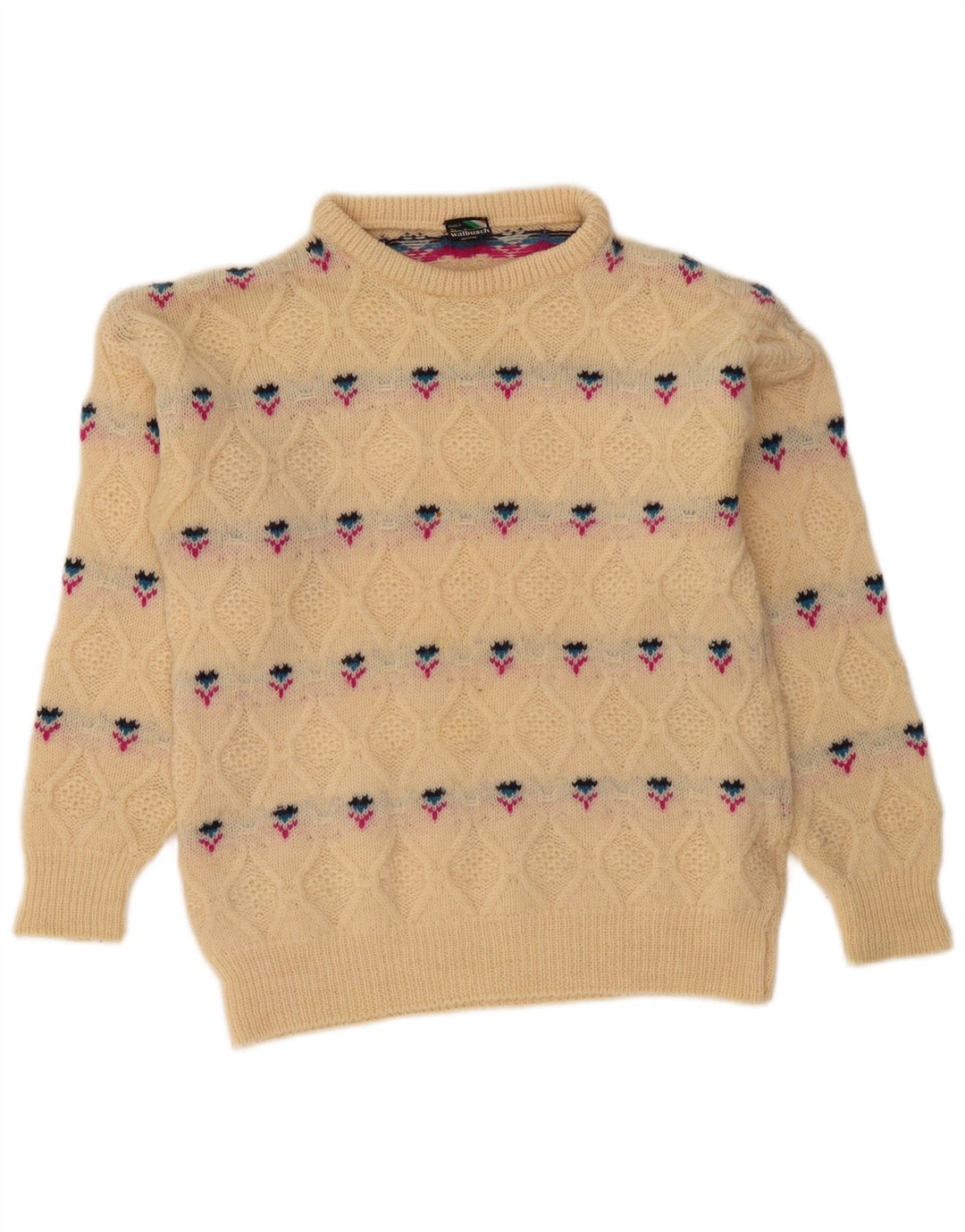 WALBUSCH Dame Turtle Neck Jumper Sweater UK 16 Large Beige Fair Isle