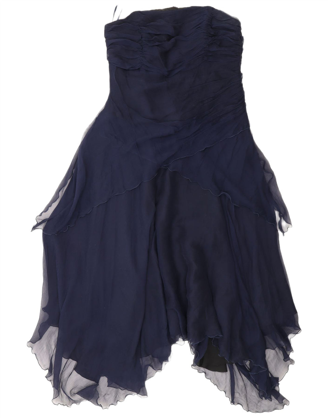 Monsoon Dame Asymmetrisk Stropløs Kjole UK 16 Large Navy Blue Silk