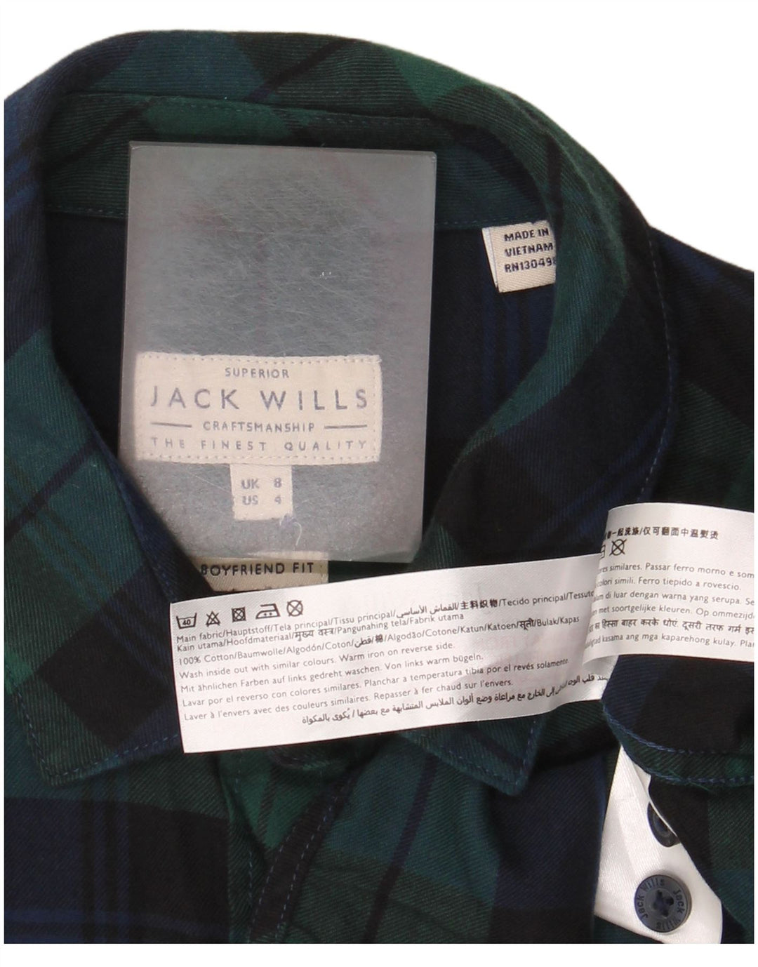 Jack Wills Dame Flannel Shirt UK 8 Small Grøn Ternet Bomuld