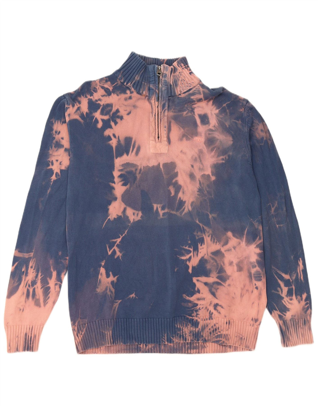 TOM TAILOR Herre Zip Neck Sweater XL Blue Tie Dye Bomuld