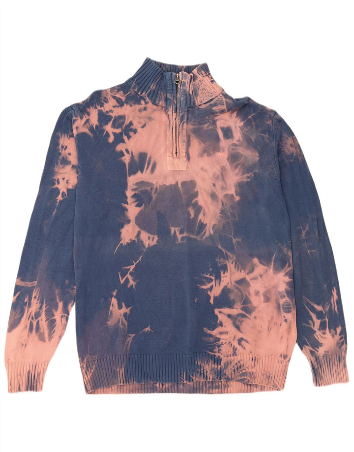 TOM TAILOR Herre Zip Neck Sweater XL Blue Tie Dye Bomuld