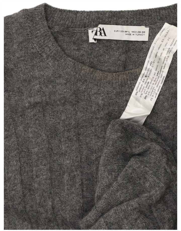 Zara Womens Longline Oversized Crew Neck Jumper Sweater UK 16 Large Grey