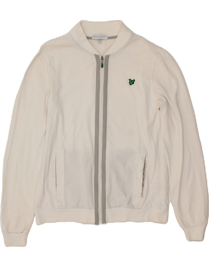 LYLE & SCOTT Womens Tracksuit Top Jacket UK 16 Large White Cotton Vintage Lyle & Scott and Second-Hand Lyle & Scott from Messina Hembry 