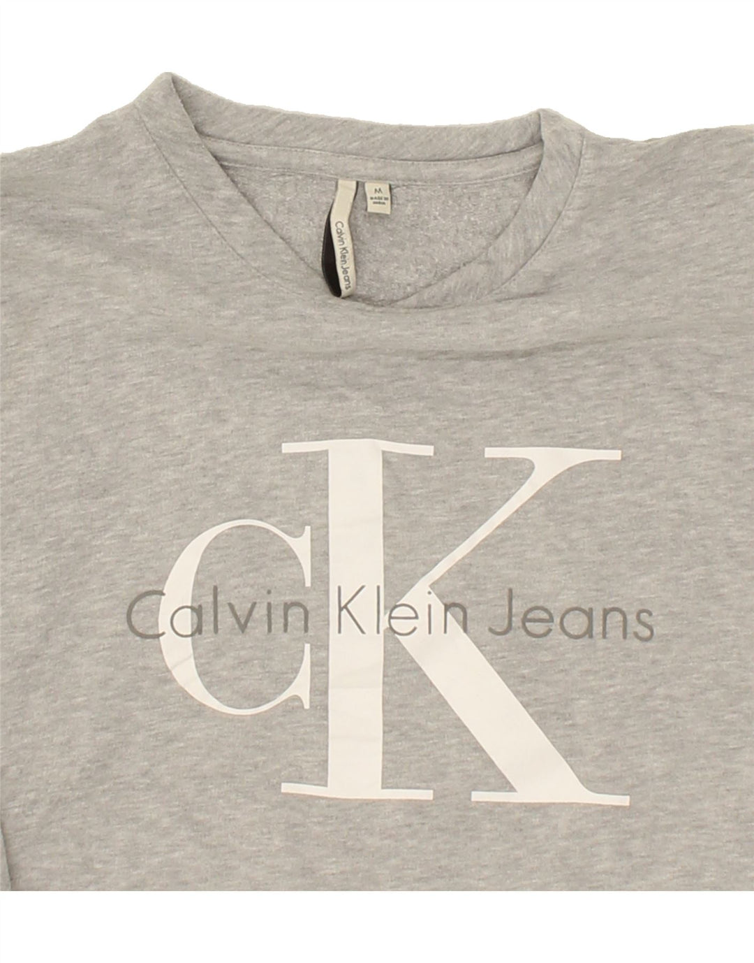 CALVIN KLEIN Womens Crop Graphic Sweatshirt Jumper UK 14 Medium Grey Vintage Calvin Klein and Second-Hand Calvin Klein from Messina Hembry 