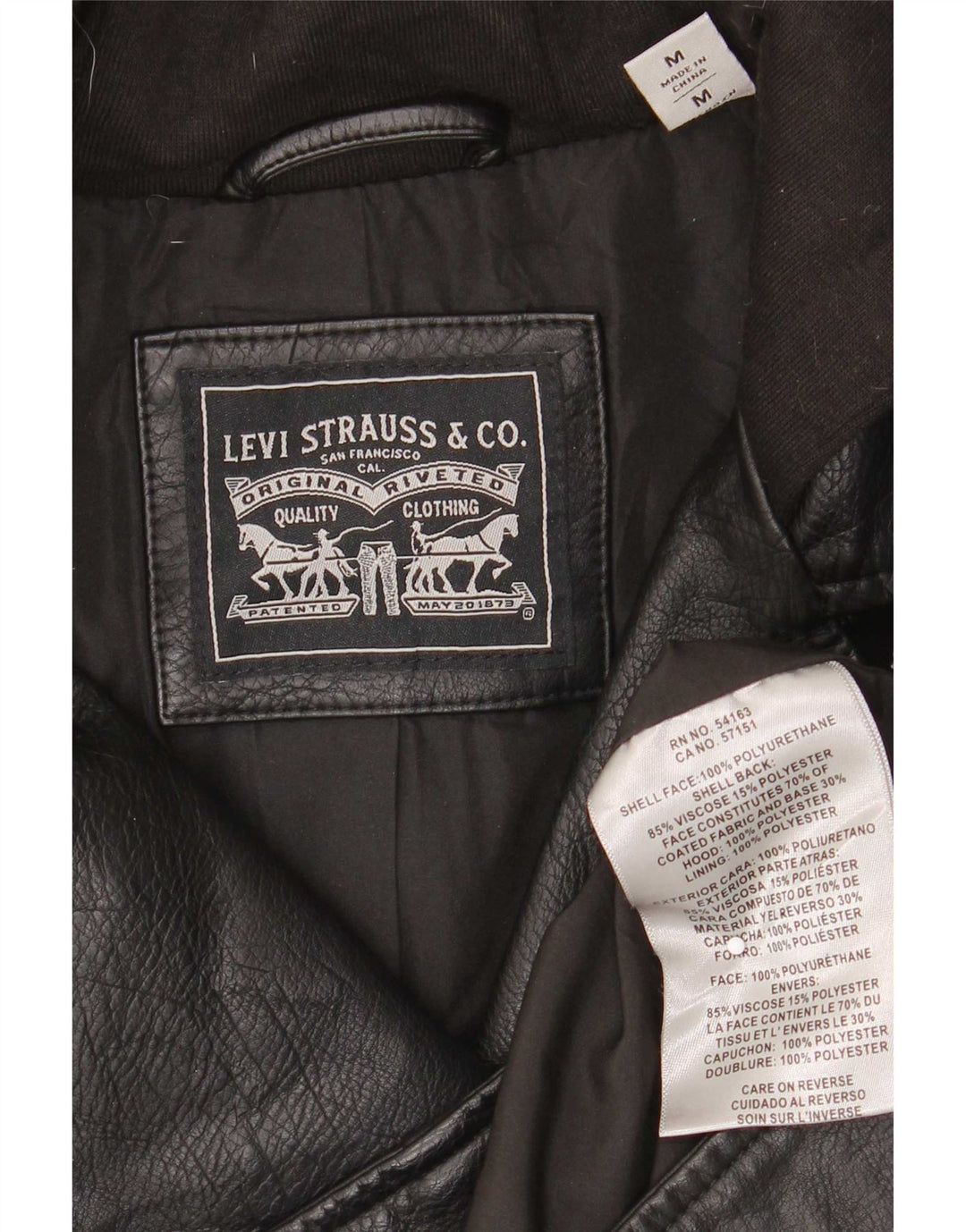 Levi's dame hætte i imiteret læder bikerjakke UK 12 Medium Sort